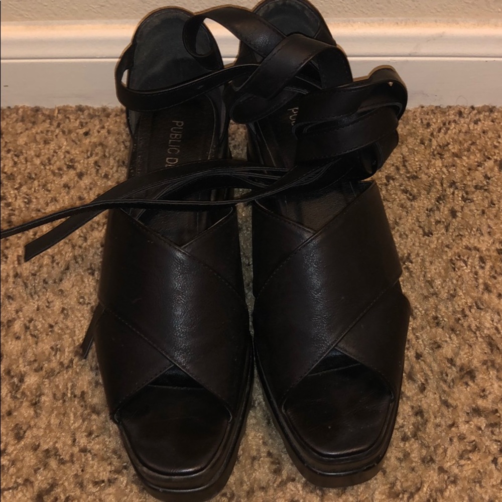 Black lace platform sandals